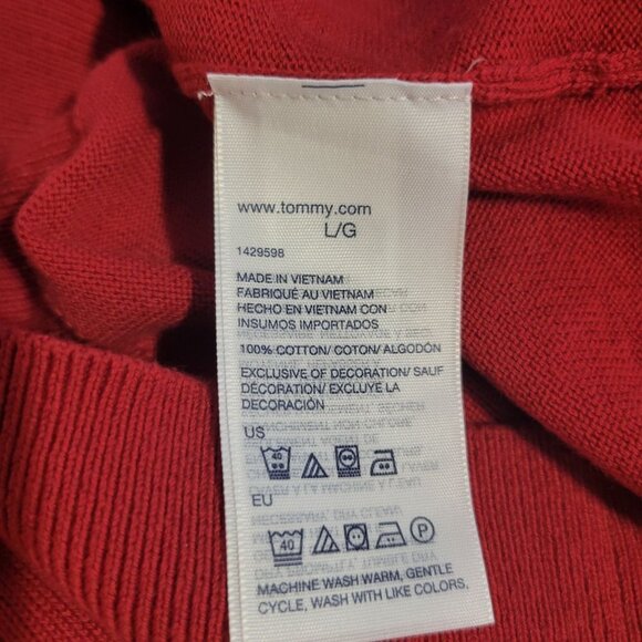 Tommy Hilfiger Men's Sz L Red LS Crew Neck 100% Cotton Rib Knit Pullover Sweater - Picture 5 of 7